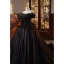 Charmant Noire Paillettes Robe De Bal 2023 Robe Boule De l'épaule Volants Manches Courtes Dos Nu Tribunal Train Promo Robe De Ceremonie