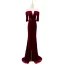 Charming Burgundy Suede Evening Dresses 2022 Trumpet / Mermaid Off-The-Shoulder Short Sleeve Backless Sash Flower Sweep Train Evening Party Formal Dresses