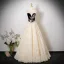 Flower Fairy Champagne Sequins Appliques Prom Dresses 2025 Ball Gown Strapless Sleeveless Backless Floor-Length / Long Formal Dresses