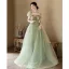 Chic / Belle Vert Cendré Appliques Paillettes Robe De Bal 2024 Princesse Bretelles Spaghetti Manches Courtes Dos Nu Longue Tulle Promo Robe De Ceremonie