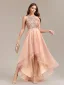 Chic / Beautiful Gold Sequins Asymmetrical Prom Dresses 2024 A-Line / Princess High Neck Sleeveless Tulle Prom Formal Dresses