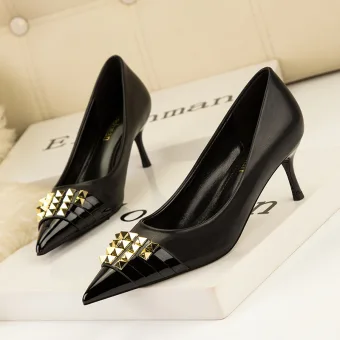 Mode Noire Rivet Soirée Escarpins 2022 6 Cm Talons Aiguilles À Bout Pointu Escarpins Talons Hauts