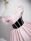 Chic / Beautiful Blushing Pink Prom Dresses 2025 Ball Gown Off-The-Shoulder Short Sleeve Backless Floor-Length / Long Prom Formal Dresses