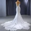 High End Weiß Satin Spitze Blumen Brautkleider / Hochzeitskleider 2023 Meerjungfrau Spaghettiträger Ärmellos Rückenfreies Kapelle-Schleppe Hochzeit