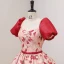 Elegant Red Printing Prom Dresses 2022 Ball Gown Square Neckline Puffy Short Sleeve Backless Sash Floor-Length / Long Prom Formal Dresses