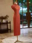 Chinese style Orange Tea-length Cheongsam 2024 Trumpet / Mermaid High Neck Short Sleeve Prom