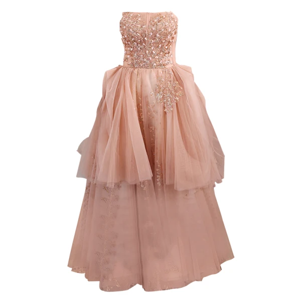 Chic / Belle Rougissant Rose Perlage Perle Paillettes Robe De Bal 2022 Princesse Bustier Sans Manches Dos Nu Longue Robe De Ceremonie