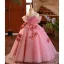 Flower Fairy Candy Pink Appliques Prom Dresses 2025 Ball Gown Off-The-Shoulder Short Sleeve Backless Floor-Length / Long Prom Formal Dresses