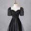 Elegant Black Appliques Glitter Prom Dresses 2024 A-Line / Princess Square Neckline Puffy Short Sleeve Backless Floor-Length / Long Prom Formal Dresses
