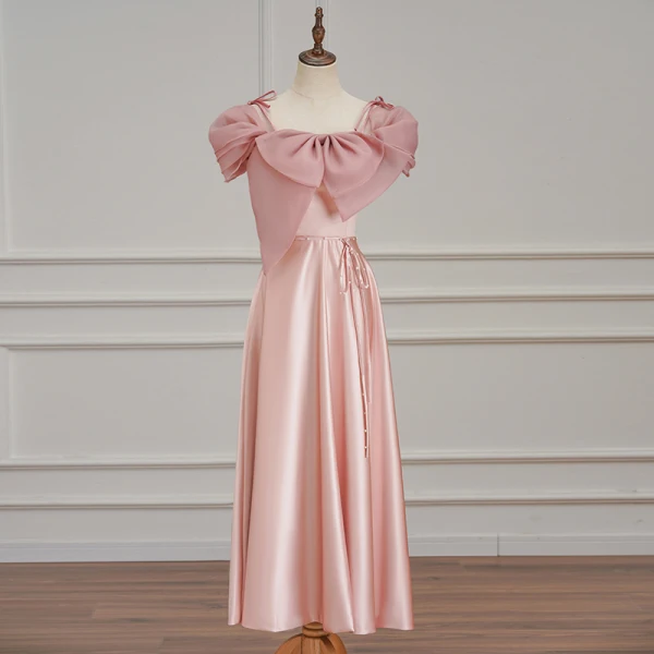 Simple Rose Bonbon Robe Demoiselle D'honneur 2023 Princesse Manches Courtes Dos Nu Longue Robe Demoiselle D'honneur