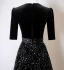 Elegant Black Sequins Mother Of The Bride Dresses 2025 A-Line / Princess High Neck Short Sleeve Floor-Length / Long Wedding
