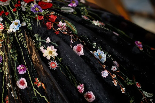 Flower Fairy Black Appliques Lace Flower Glitter Prom Dresses 2023 Off-The-Shoulder Short Sleeve Backless Floor-Length / Long Formal Dresses