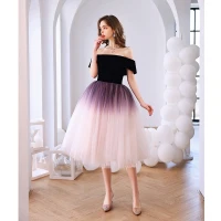 Hermoso Morado Multi-Colors de fiesta Boda Vestidos de graduación 2022 A-Line / Princess Fuera Del Hombro Manga Corta Sin Espalda Té De Longitud Vestidos Formales