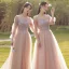 Chic / Beautiful Blushing Pink Beading Bridesmaid Dresses 2022 A-Line / Princess Short Sleeve Backless Floor-Length / Long Bridesmaid Dresses