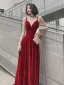 Charming Burgundy Suede Evening Dresses 2022 A-Line / Princess Spaghetti Straps Sleeveless Backless Floor-Length / Long Evening Party Formal Dresses