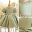 Elegant Sage Green Short Prom Flower Girl Dresses 2022 Ball Gown Scoop Neck Pearl Rhinestone Puffy Short Sleeve Bow Flower Girl Dresses