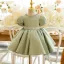 Elegant Sage Green Short Prom Flower Girl Dresses 2022 Ball Gown Scoop Neck Pearl Rhinestone Puffy Short Sleeve Bow Flower Girl Dresses