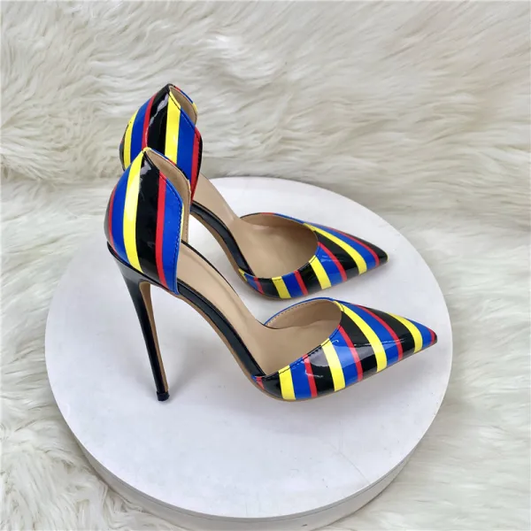 Moda Multi-Kolory W paski Wieczorowe Buty Damskie 2023 12 cm Szpilki Szpiczaste Buty Damskie Wysokie Obcasy