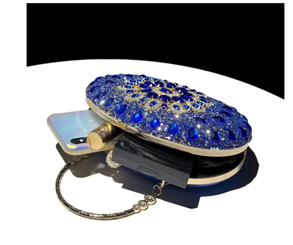 Moda Królewski Niebieski Rhinestone Bal Stop Torebka 2024