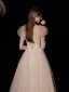 Lovely Ivory Lace Flower Prom Dresses 2022 A-Line / Princess Square Neckline Bow Puffy Short Sleeve Backless Floor-Length / Long Prom Formal Dresses