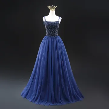 Vintage Retro Navy Blue Sequins Prom Dresses 2024 A Line Princess Spaghetti Straps Sleeveless Backless Floor Length Long Prom Formal Dresses