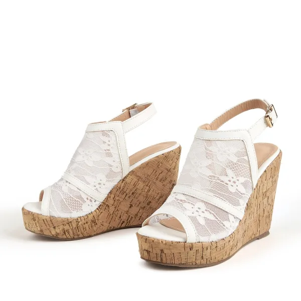 Roman Yellow Street Wear Summer Lace Womens Sandals 2022 Waterproof 10 cm Wedges Open / Peep Toe Sandals High Heels