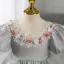Chic / Beautiful Grey Wedding Short Flower Girl Dresses 2022 Ball Gown Scoop Neck Puffy Short Sleeve Pearl Sequins Appliques Flower Girl Dresses