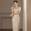 Scintillantes Doré Paillettes Robe De Soirée 2023 Trompette / Sirène Encolure Carrée Manches Courtes Dos Nu Longue Soirée Robe De Ceremonie