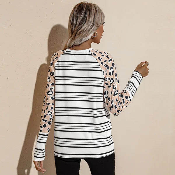 Fancy Women White Stripe Sweatshirts 2021 Scoop Neck Loose Cotton Casual Fall Winter Polka Dot Long Sleeve Tops