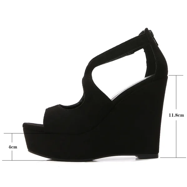 Schöne Rosa Sommer Freizeit Sandalen Damen 2022 Knöchelriemen 12 cm Keilabsatz Peeptoes Sandaletten