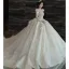 Charmant Blanche Perlage Perle Paillettes Noeud Tomber Hiver Robe De Mariée 2024 Robe Boule V-Cou Manches Longues Dos Nu Chapel Train Mariage