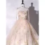 Chic / Beautiful Champagne Lace Flower Floral Prom Dresses 2023 Ball Gown Spaghetti Straps Sleeveless Backless Floor-Length / Long Prom Formal Dresses