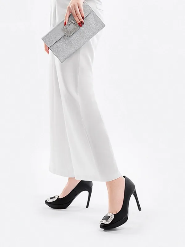 Mooie / Prachtige Zwarte Rhinestone Gala Pumps 2025 10 cm Naaldhakken / Stiletto Spitse Neus Pumps Hoge Hakken