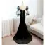 Fashion Black Suede Formal Dresses 2022 Trumpet / Mermaid Scoop Neck Puffy 1/2 Sleeves Backless Bow Sweep Train Prom Evening Dresses