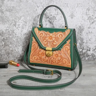 Vintage Retro Dark Green Handmade Leather Casual Women S Bags Tote Bag Shoulder Bags 2022