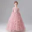 Chic / Beautiful Blushing Pink Beading Sequins Butterfly Appliques Birthday Flower Girl Dresses 2025 Ball Gown V-Neck Sleeveless Floor-Length / Long
