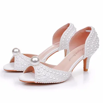 Eleganckie Białe Perła 6 Cm Szpilki Bal Sandały Damskie 2025 Peep Toe Sandały Wysokie Obcasy