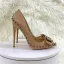 Fashion Nude Patent Leather Rivet Pumps 2022 Leather Bow 12 cm Stiletto Heels Pointed Toe Evening Party Cocktail Party Pumps High Heels