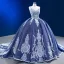 High-end Ocean Blue Glitter Beading Lace Flower Prom Dresses 2023 Ball Gown Spaghetti Straps Sleeveless Backless Floor-Length / Long Prom Formal Dresses