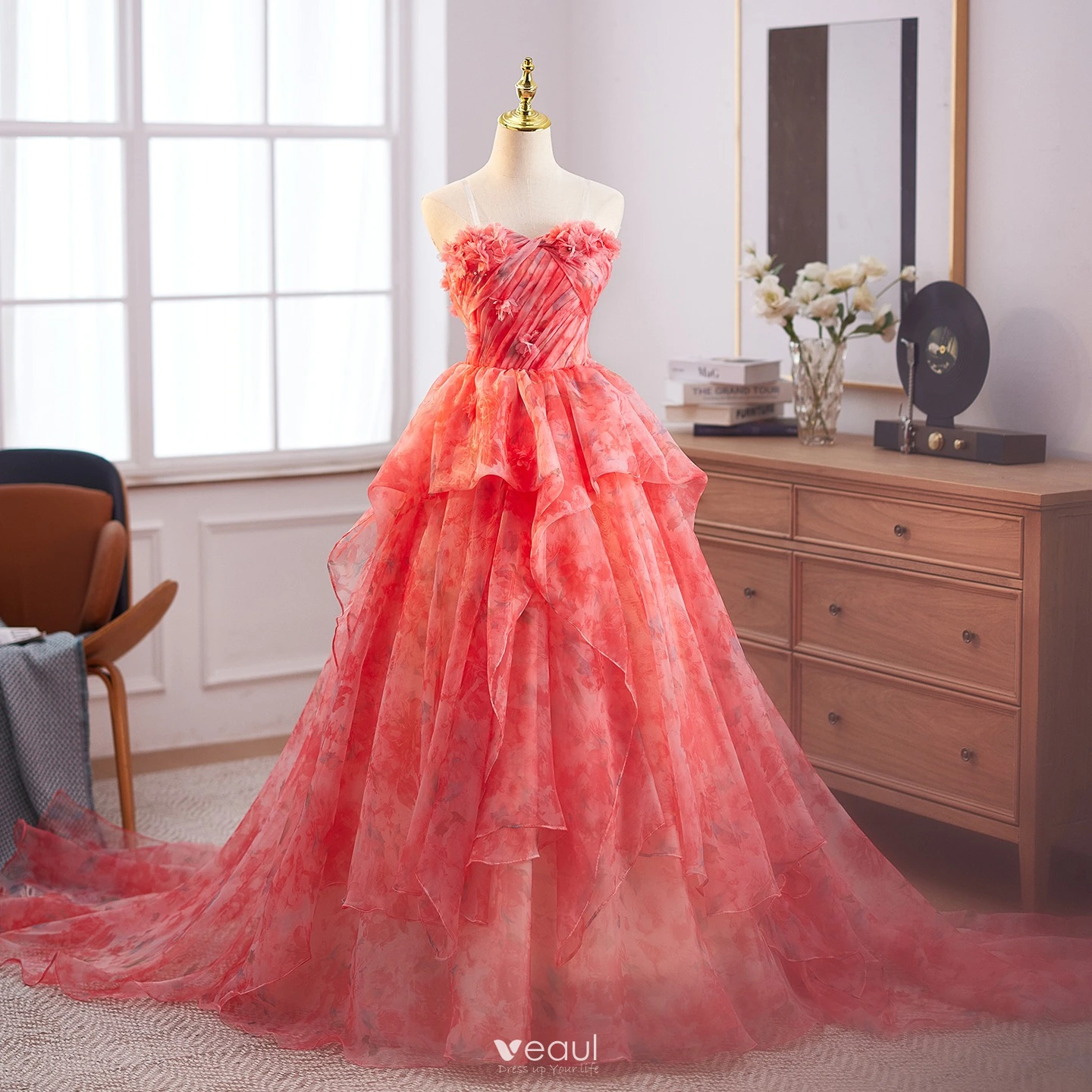 red fairy prom dress Fairy prom dress | Off the shoulder bell sleeve dress main image 0