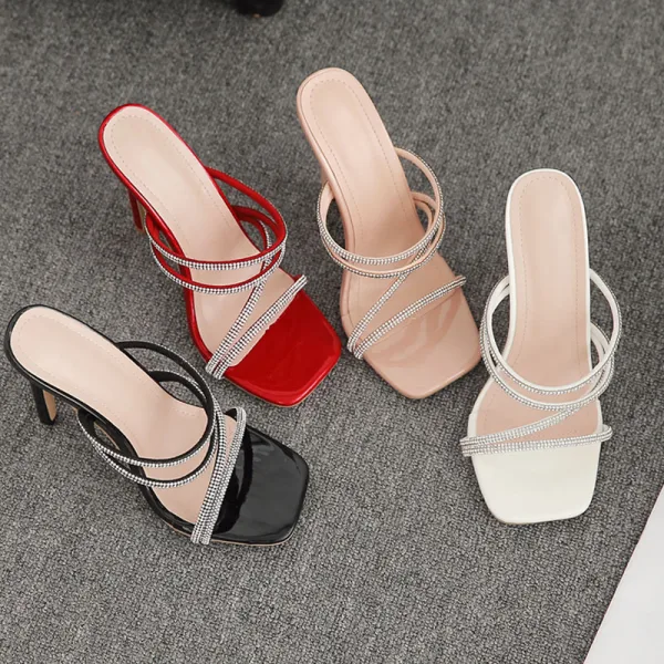 Charming Black Summer Evening Party Rhinestone Womens Sandals 2022 11 cm Stiletto Heels Open / Peep Toe Sandals High Heels