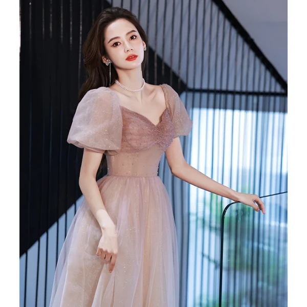 Chic / Beautiful Purple Gradient-Color Rhinestone Prom Dresses 2022 A-Line / Princess Square Neckline Puffy Short Sleeve Backless Floor-Length / Long Prom Formal Dresses