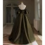 Fashion Army Green Satin Prom Dresses 2024 Ball Gown Strapless Puffy Short Sleeve Backless Floor-Length / Long Prom Formal Dresses