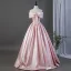 Lovely Blushing Pink Bow Satin Prom Dresses 2026 Ball Gown Off-The-Shoulder Short Sleeve Backless