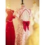 Vintage / Retro Chinese style Red Printing Cheongsam 2022 A-Line / Princess High Neck Short Sleeve Backless Pearl Bow Floor-Length / Long Evening Party Cheongsam / Qipao