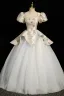 Charmant Bleu Ciel Impression Robe De Bal 2023 Robe Boule Encolure Carrée Gonflée Manches Courtes Noeud Ceinture Dos Nu Longue Promo Robe De Ceremonie