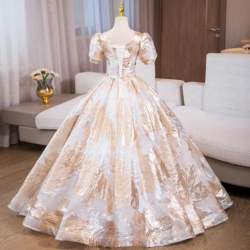 slim fit dress slacks Gold Sweetheart Beaded Sparkles Court Train Flowers Prom Dresses main image 1