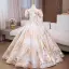 Elegant Gold Sequins Rhinestone Prom Dresses 2024 Ball Gown V-Neck Short Sleeve Backless Floor-Length / Long Prom Formal Dresses