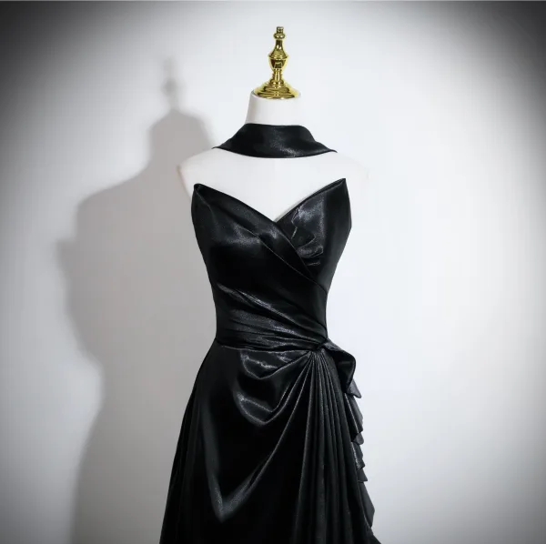 Sexy Black Evening Dresses 2025 A-Line / Princess Strapless Sleeveless Backless Floor-Length / Long Formal Dresses
