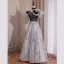 Fashion Sky Blue Glitter Rhinestone Prom Dresses 2023 A-Line / Princess Off-The-Shoulder Bow Short Sleeve Backless Floor-Length / Long Prom Formal Dresses